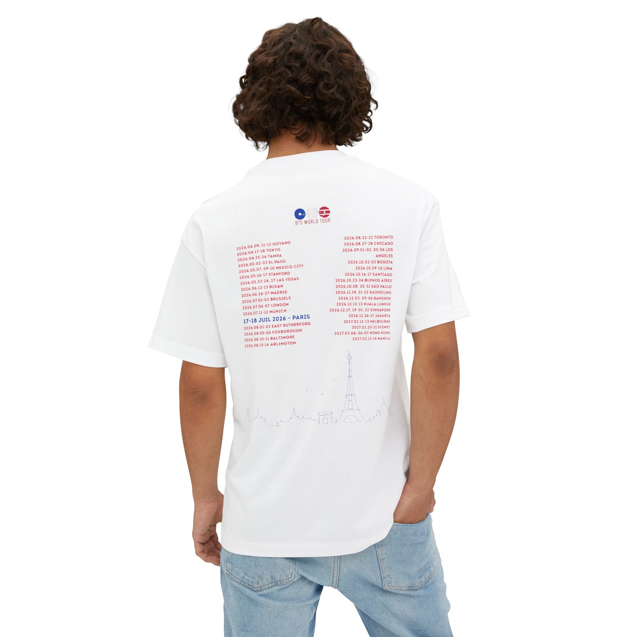 T-Shirt Oversize Blanc "BTS World Tour Paris 2026"