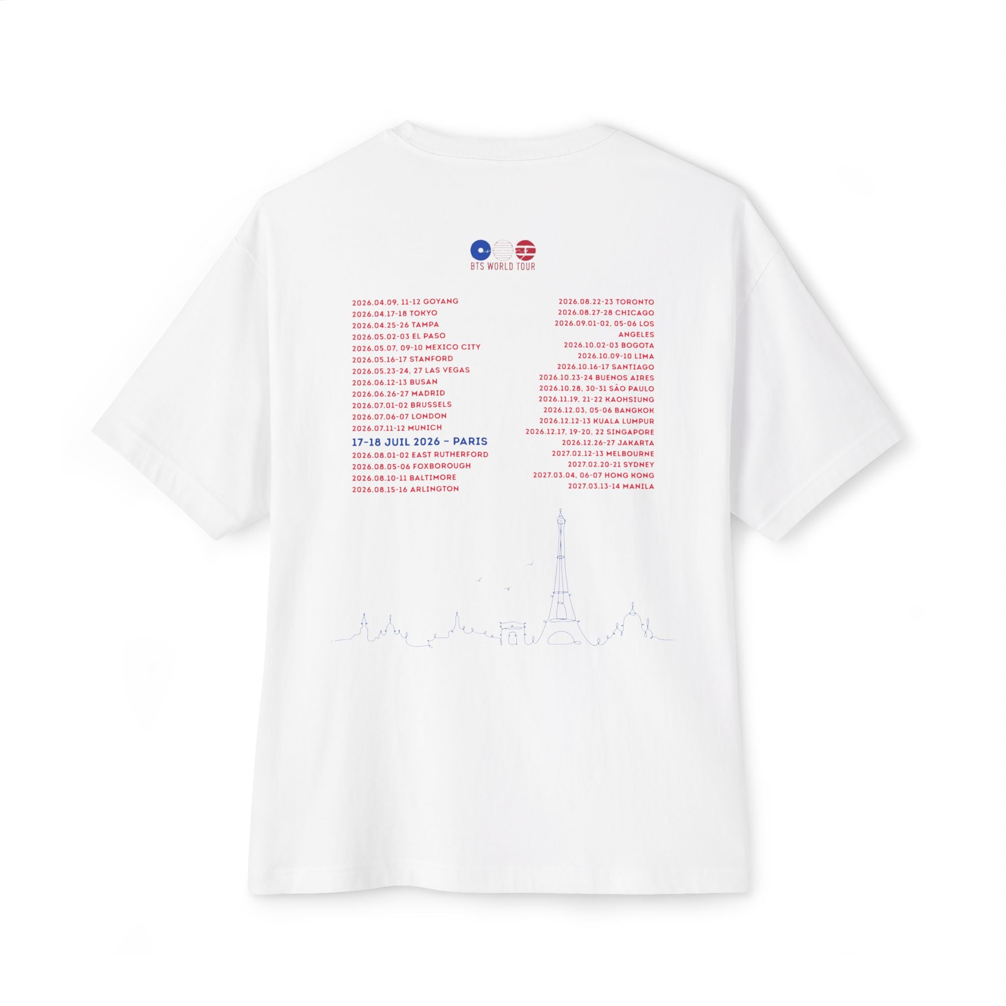 T-Shirt Oversize Blanc "BTS World Tour Paris 2026"