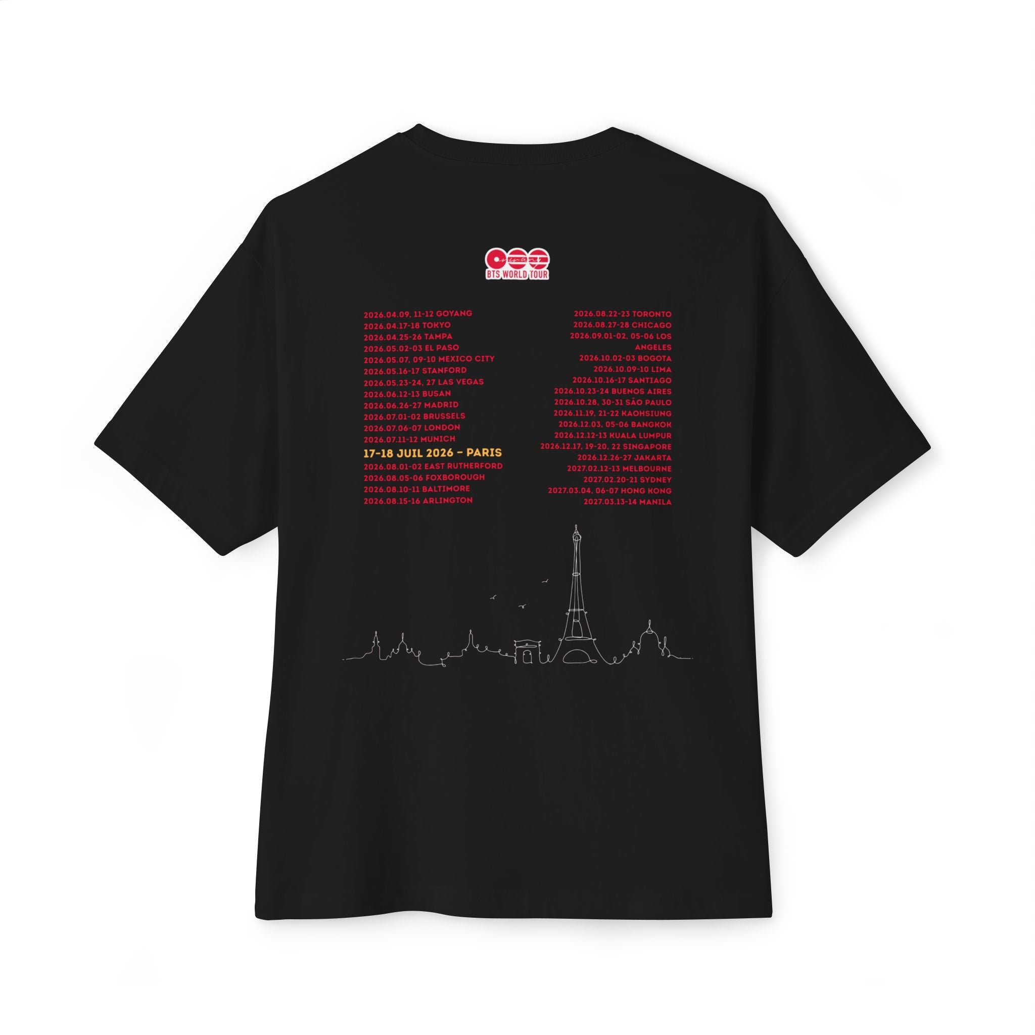 T-Shirt Oversize Noir "BTS World Tour Paris 2026"